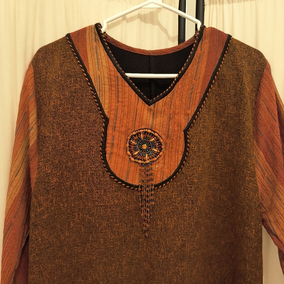 Elegant Brown Maxi Dress with Orange Accents - Picture 3 of 4